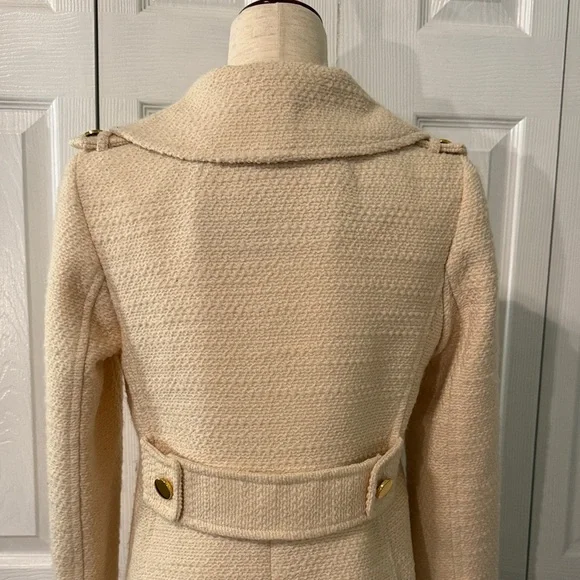 Milly Cream Double-Breasted Trench Coat 100% Wool Sz 6 - Picture 7 of 10